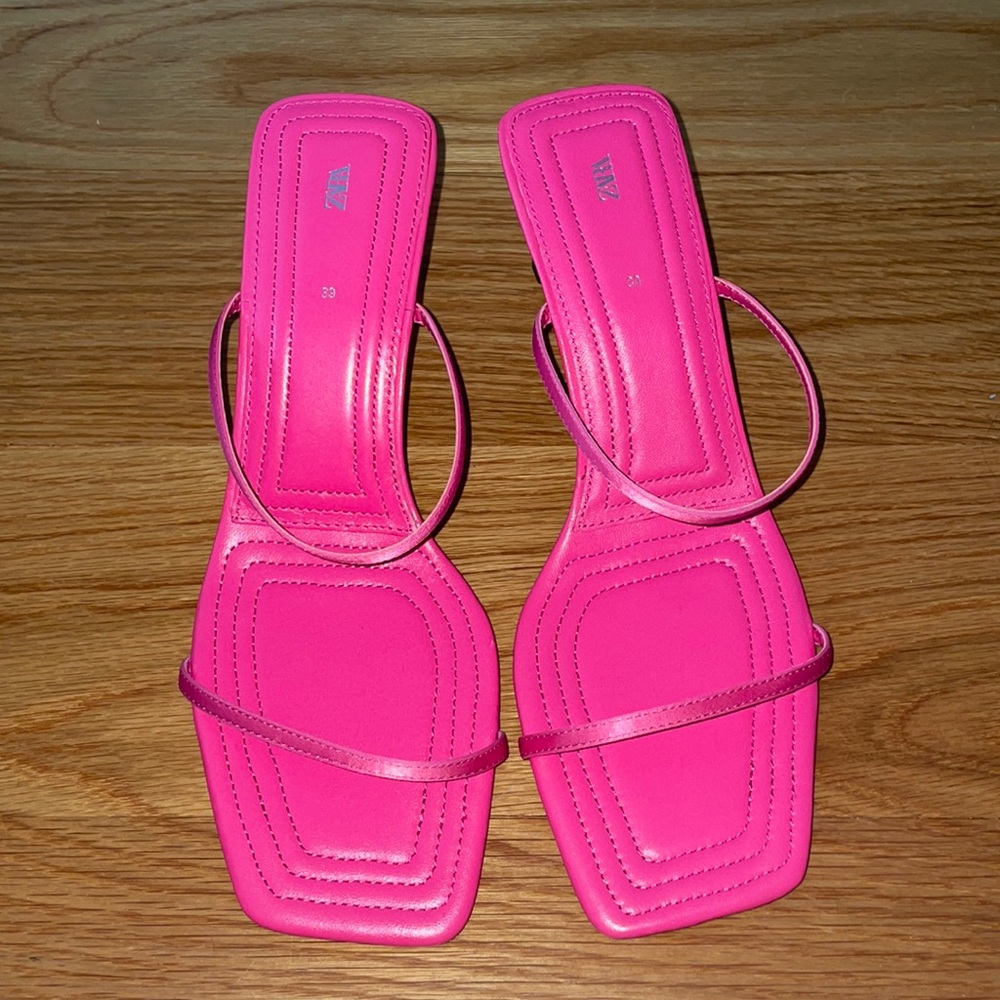 Zara hot pink heels with double straps size 39 (womens 8)